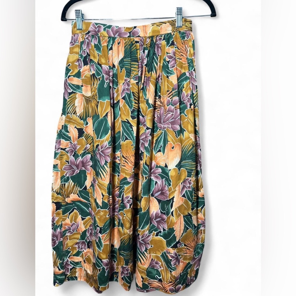 Vintage 80s Floral Maxi Skirt in Green and Purple